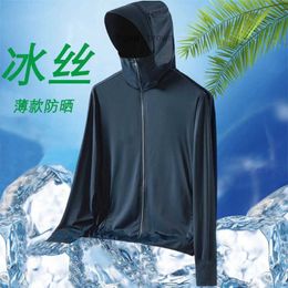 Ice silk sun protection suit for mens summer hooded windbreaker ultra-thin breathable outdoor fishing sun protection suit jacket