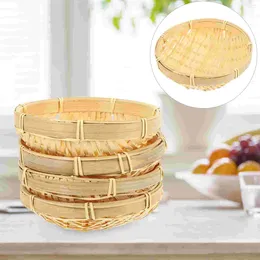 Plates 4 Pcs Bamboo Plate Basket Storage For Home Cake Desktop Organizer Woven Snack Holder Fruit Container