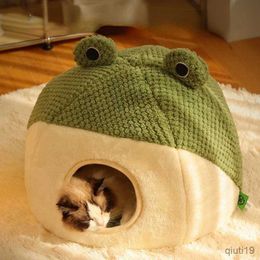 Cat Beds Furniture New Small Frog Pet Nest Series Semi-closed Cat Nest Autumn and Winter Warm Plush House Dog Nest