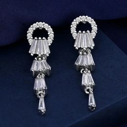 Huitan Tassel Earrings for Women Full Paved Cubic Zirconia Aesthetic Crystal Hanging Earrings Wedding Party Temperament Jewellery