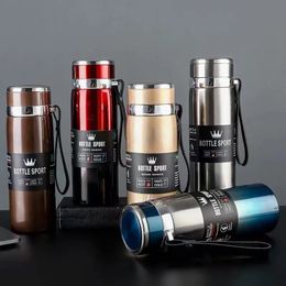 1000ML Large Capacity Stainless Steel Thermos Portable Vacuum Flask Insulated Tumbler with Rope Thermal Bottle Drinkware 240402