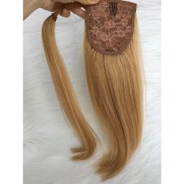 #27 Light brown real natural hair ponytail human hair extensions hairpiece raw virgin wraps around pony tail clip in/on 120g 1pcs