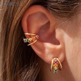 Backs Earrings CRMYA Gold-plated Stud Clip For Women Fashion Colour CZ Zircon Without Piercing Ear Cuff 2024 Jewellery Wholesale