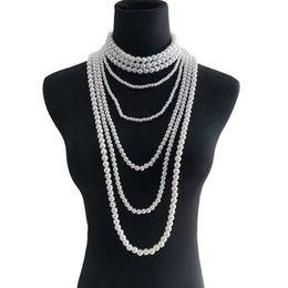 2024 ZA Fashion Black White Multi Layer Imitation Pearl Necklace Women Indian Statement Large Collar Choker Necklace Jewelry240403