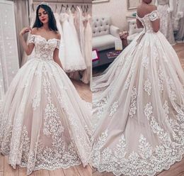 Embroidery Lace Ivory Princess Wedding Dresses Off Shoulder Corset Back Saudi Arabic South African Wedding Dress Bridal Gowns Plus8543657