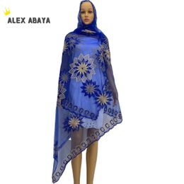 African Womens Headscarf Muslim Scarf Soft Tulle Embroidered Hijab Shawl 210*120CM Soft Wrap Head Scarf 240325