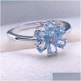 Cluster Rings Sier Ring Jewellery With Natural Aquamarine Gemstone 3 4Mm For Woman Party Banquet Dating Drop Delivery Otezh