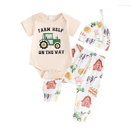 Clothing Sets Born Baby Boy Girl Farm Outfit Chicken Short Sleeve Romper Elastic Waist Pants Hat Set Summer Clothes