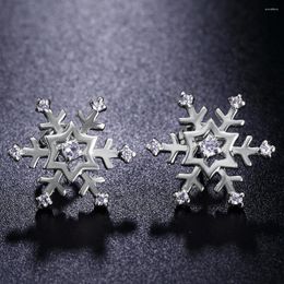 Stud Earrings Unique Snowflake Party Rose Gold Color Fashion Brand Cubic Zirconia Jewelry Sale Winter Gift For Women E215