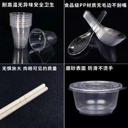 Disposable Dinnerware Cutlery Set Plastic Round Bowl Soup Household Packing Box Bamboo Chopsticks Cup Spoon