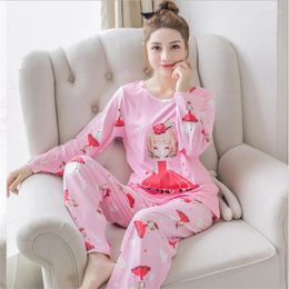 Home Clothing 2024 Korean Spring Autumn 2 Pieces Pyjamas Set Women Lovely Girls Round Neck Pyjamas Sets Sleepwear Clothes