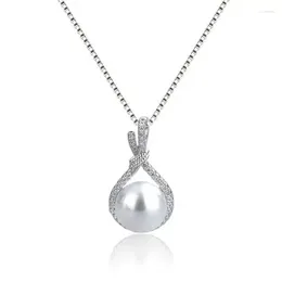 Pendant Necklaces Trendy Simulated Pearl Necklace Women Silver Color Dazzling CZ Temperament Elegant Female Wedding Accessories Jewelry