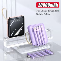 Power Bank 20000mAh Mini Powerbank Built in Cables External Battery Pack With LED Light Powerbank For iPhone 11 12 Huawei Xiaomi