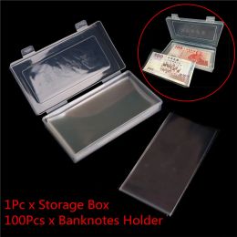 100pcs Money Page Of Paper Money Coin Album Coin Money Holders Transparent PVC Paper Money Banknotes With One Box