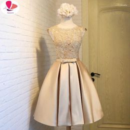 Casual Dresses Lace Many Color Illusion Flowers Beading A-line Knee Length Dinner Bridesmaids Party Short Formal Dress