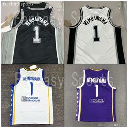 Mets 1 Victor France Basketball Maglie Metropolitans 92 Wembanyama Black White Purple Shirts Classic Maillot de Basket Kids Kids Kids