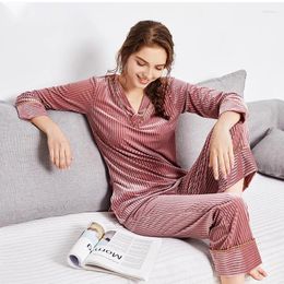 Home Clothing Autumn And Winter Women Pyjamas Sets Thick Warm Coral Velvet Suit Flannel Long Sleeve Female Solid Pants Sleepwear