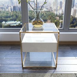 Transparent glass Nightstand Solid Wood Simple Living Room Side Luxury Modern Multi-layer Storage Cabinet Bedroom Bedside Table