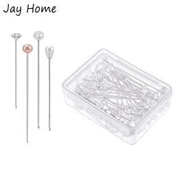 100PCS/box Sewing Pins Pearl Head Pins Crystal Head Corsage Pins for Dressmaking Jewellery Components Flower Decoration