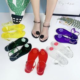 Sandals Summer 2024 Women's Camellia Fruit Adult Girls Non-slip Soft Bottom Flat Jelly Shoes Ladies Sole PVC Beach Shoe