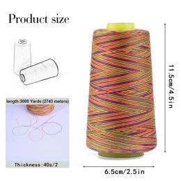 1Pcs 3000 Yards Colourful Rainbow Line 40S/2 High Speed Polyester Sewing Thread Type Manual Thread Clothing Accessories