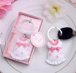 Party Favor 180pcs/Lot Baby Shower Favors And Gift Cute Girl Dress Design Pink Key Chain Infant Baptism Souvenir