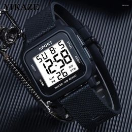 Wristwatches YIKAZE Men's Digital Watch Rubber Men Sports LED Watches 3Bar Waterproof Alarm Chrono Clock Man Fitness Electronic Wrist