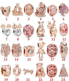 Genuine 925 Sterling Silver Fit Bracelet Charms Rose Gold Crown Carriage Knot Hollow Gift Box Pendant Beads Love Heart Blue Crysta Charm For DIY Beads Charms7364213