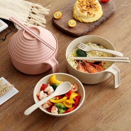 Bowls Straw Instant Pasta Bowl With Lid Handle Cutlery Set Soup Salad Rice Microwaveable