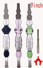 high quality Pipes with 14mm Titanium Tip Quartz Tip dab Oil Rig Concentrate Dab Straw water Bong smoking accessories 9inch3570963