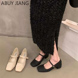 2024 Spring Temperament High Heels French Square Head Mary Jane Single Metal Buckle Low Heel Women's Shoes