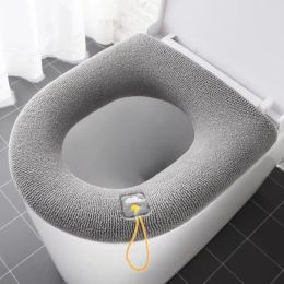 1/2PCS Winter Warm Toilet Seat Cover Closestool MatWashable Bathroom Accessories Knitting Pure Color Soft O-shape Pad Bidet
