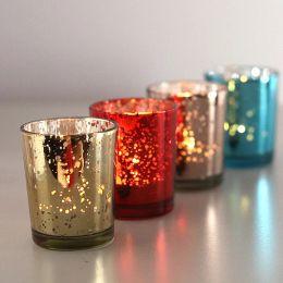 StarSky Candle Cup Plating Broken Silver Glass Restaurant Party Table Candlestick Candle Holder Home Decor wedding decoration