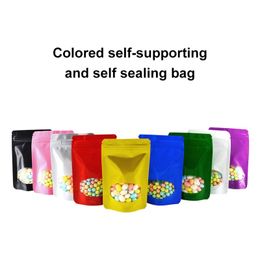 100pc High Quality Food Packaging Bags Self Sealing Zipper Stand up Bags Window Zip Lock Empty Dried Food Fruit Tea Gift Package