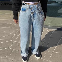 Women's Pants High Waist Wide Leg Jeans Irregular Buttons Pantalones Mujer Women Denim Double Pockets Ropa Spring Womens Clothing