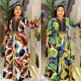 Plus -storlek afrikanska fest långa klänningar för kvinnor 2024 Nya dashiki ankara tryck aftonklänningar kalkon kläder kläder afrika kläder