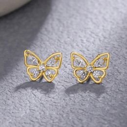 Stud Earrings GRA 18K Gold Small Cute Butterfly For Women Gift Real 925 Sterling Silver Original High Quality Party Fine Jewellery