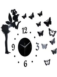 Butterfly Elf Mirror Effect Sticker DIY Wall Clock Home Decoration7804229