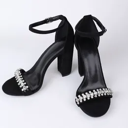 Sandals Black Gladiator Buckle Strap Platform Women Summer Pumps Square High Heels Club Party Shoes Ladies Rhinestones Sandalias