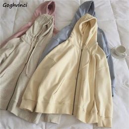 Women's Hoodies With Hat Women Zip-up Loose Cool Simple Hooded Sweatshirt Personality Streetwear Casual Teens Classic Clothes Ulzzang