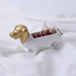 Decorative Figurines Creative Dachshund Dog Ring Jewelry Box Storage Rack Gold Display Props Ornaments Cute Dogs Home Accessories
