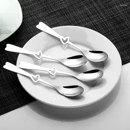 Coffee Scoops 4pcs Stainless Steel Spoon Fork Heart-shaped Household Children Eat Creative Cake Desserts Tea Wine Round