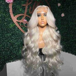 Peruvian Hair Platinum Blonde Colored Lace Front Wig Body Wave #60 White Wig Pre Plucked 13x4 HD Transparent Lace Frontal Wigs Synthetic For Women r