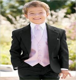 Custom Made One Button Boy Tuxedos Notch Lapel Children Suit Black KidRing WeddingProm Suits JacketPantsTieVestShirtSuspen2184578