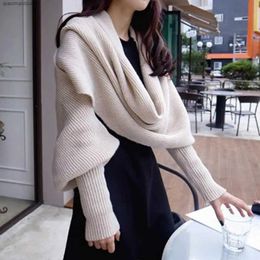 Scarves Womens wool scarf winter solid color thick sleeved packaged sweater large scarf cashmere knitted shawl blueL2404L2404