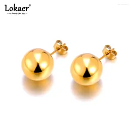 Stud Earrings 316L Stainless Steel Smooth 12mm Round Ball For Women Anti Allergic Real Gold Plated Party Jewellery E24016