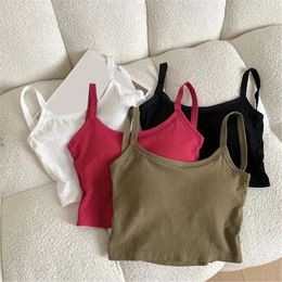 Women's Tanks Womens Summer Sleeveless Back Crop Top Solid Shelf Bras Yoga Vests