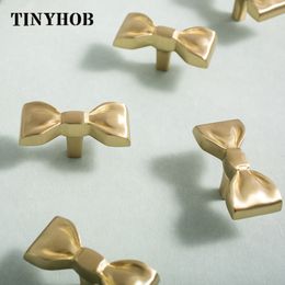 Brass Bow-knot Drawer Pulls Lovely Children's Room Bedroom Decor Cupboard Handles Gold Furniture Hardware Kitchen Accessories