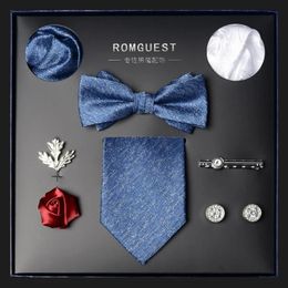 Blue black mens tie bow set Gift box Formal Business Birthday gift for boyfriend husband Valentines Day240409