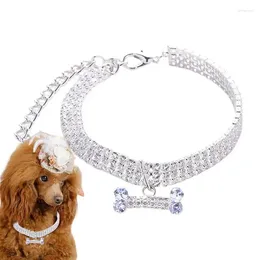 Dog Collars Puppy Necklace Bone Pendant Rhinestones Pets Adjustable Bling Rhinestone